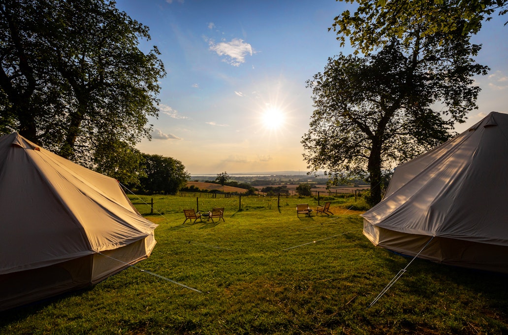 Foxhills Spa at Old Down Estate Bell Tents at Sunset