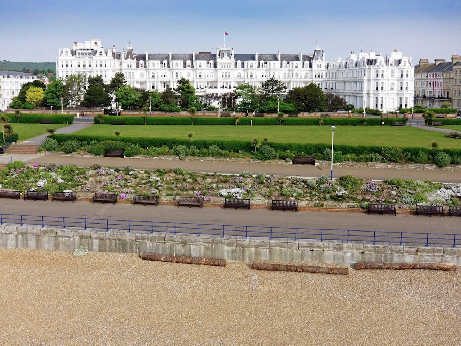 The Grand Hotel Eastbourne Front Exterior from Beach