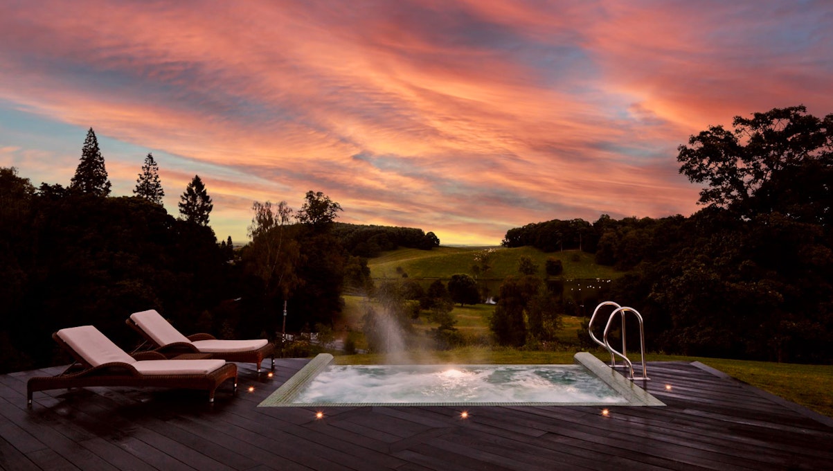 Nadarra Spa at The Coniston Hotel and Country Estate Outdoor Infinity Pool at Dusk